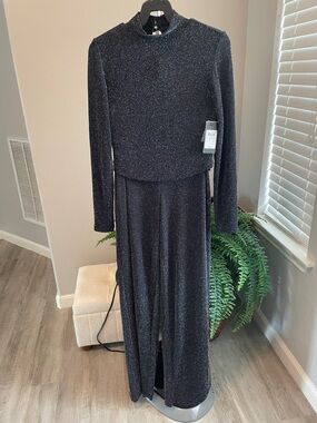 Guess Black Glitter Long-Sleeve Wide-Leg Pant and Cut Out Back Top - 2 pc set